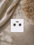 Square Stud Earrings with a Black Stone
