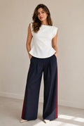 Blue Wide Leg Pants with Red Contrast
