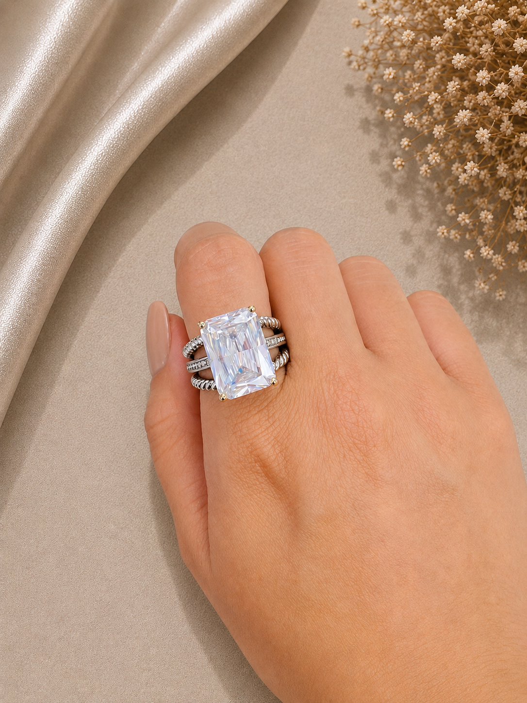 Rectangular CZ Ring