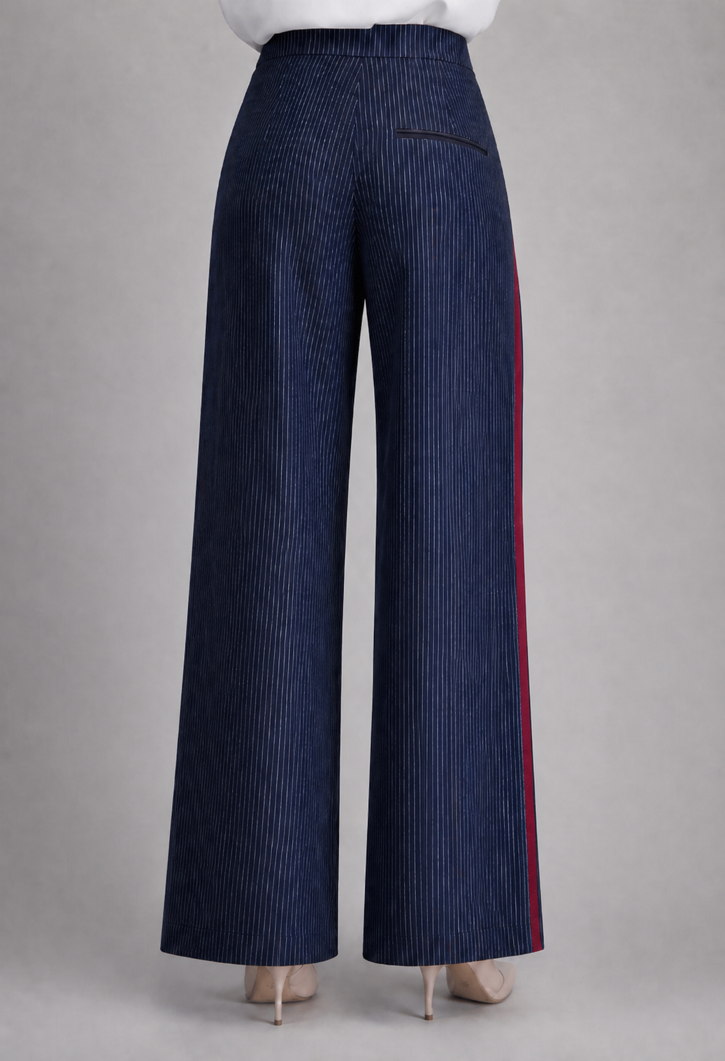 Blue Wide Leg Pants with Red Contrast