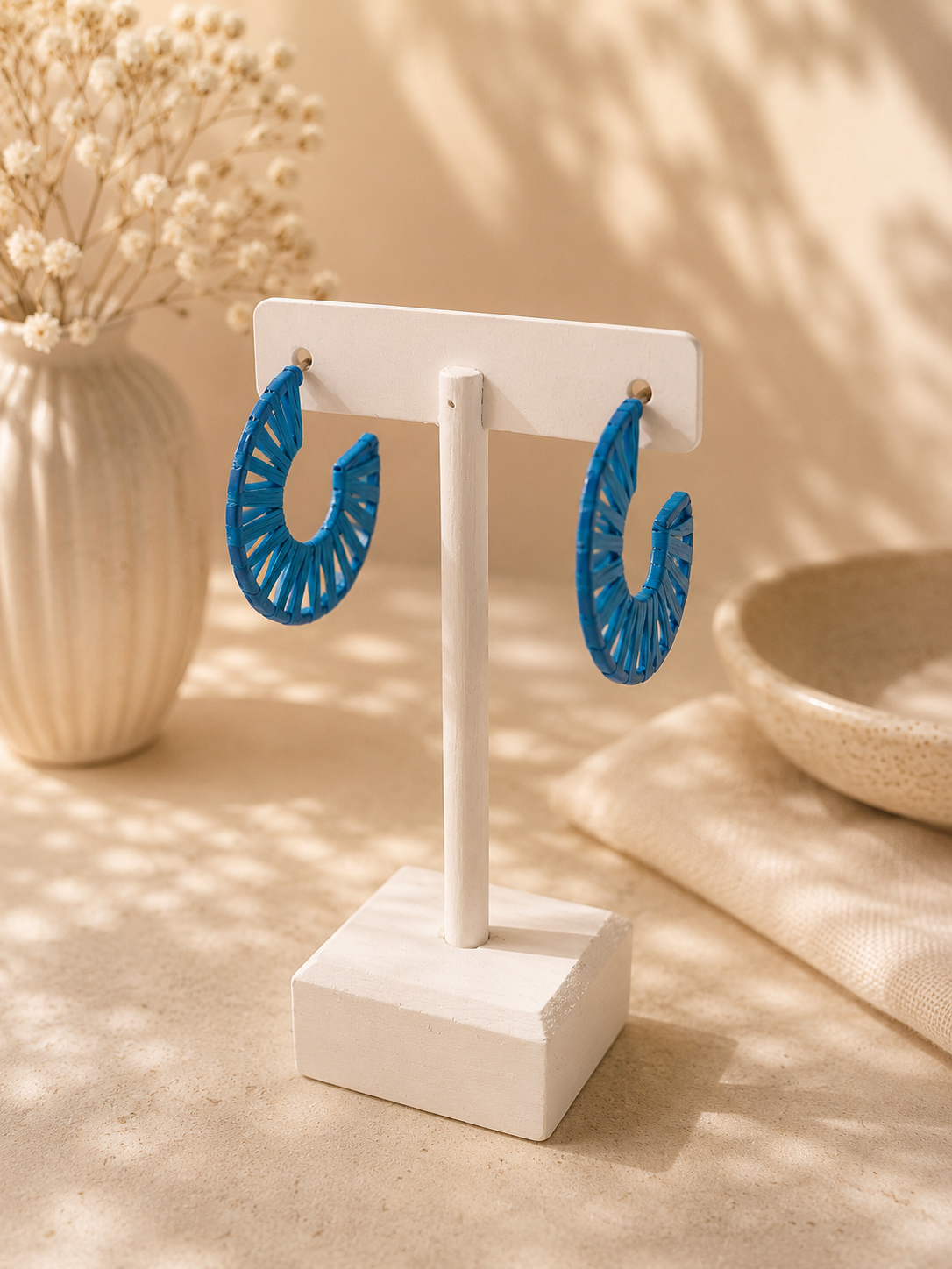 Blue woven Hoop Earrings
