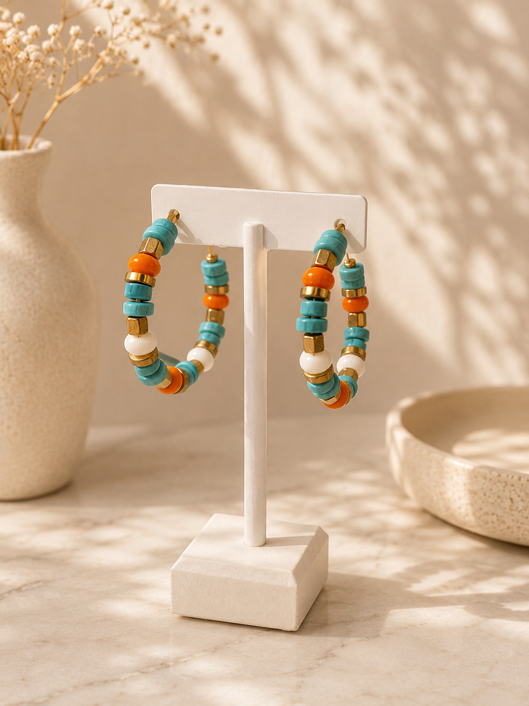 Colorful Beaded Hoop Earrings
