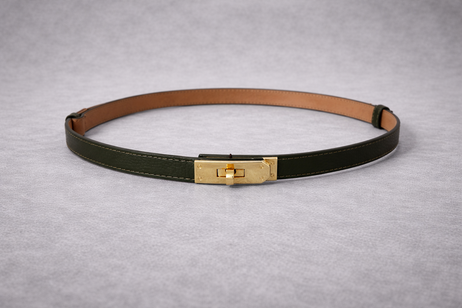 Olive Slim Belt with Gold Buckle