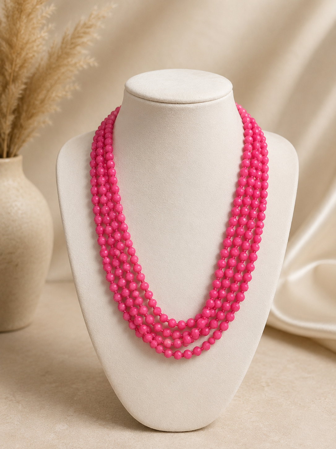 Pink Multi-Strand Beaded Necklace