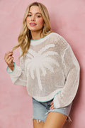Palm Tree Open Knit Sweater Top