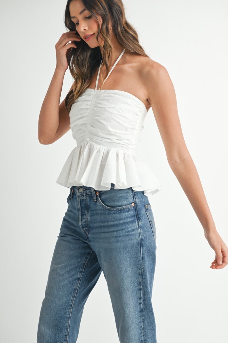 Solid Halter Peplum Top