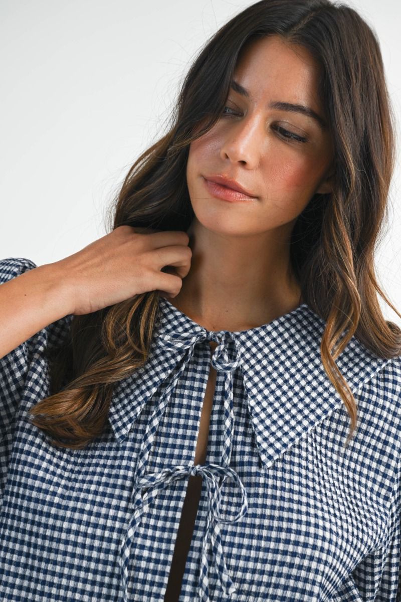 Gingham Plaid Collared Shirt Top