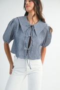 Gingham Plaid Collared Shirt Top