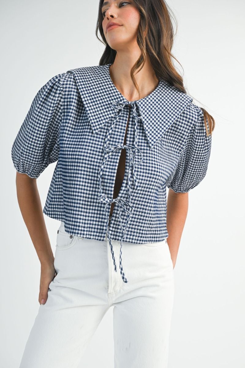 Gingham Plaid Collared Shirt Top