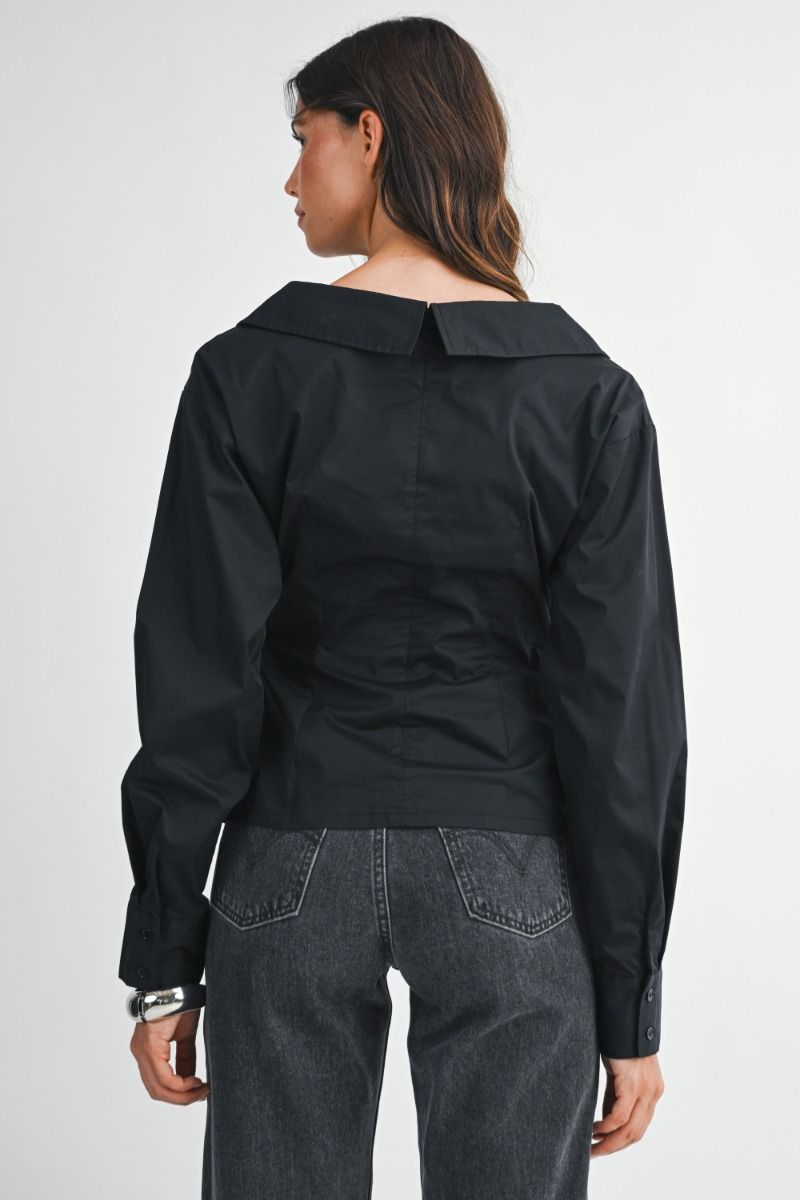 Long Sleeve Blouse Top with an Asymmetric wrap front