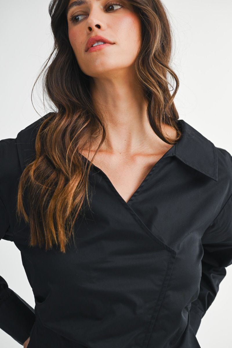 Long Sleeve Blouse Top with an Asymmetric wrap front
