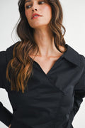 Long Sleeve Blouse Top with an Asymmetric wrap front